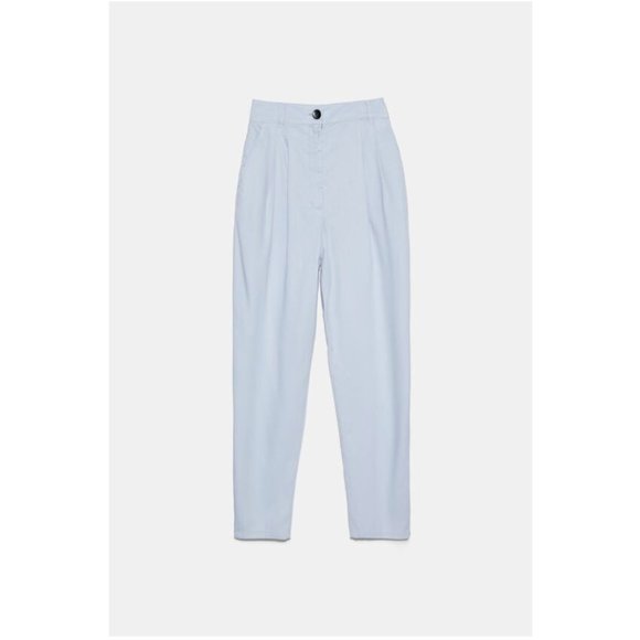 NEW ZARA PLEATED PANTS LIGHT BLUE - Picture 1 of 6